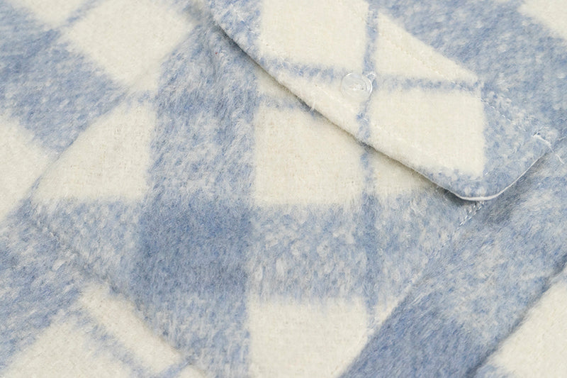 GRAF&WU Porcelain Blue Embroidered Deer Streetwear Loose Thick Shirt