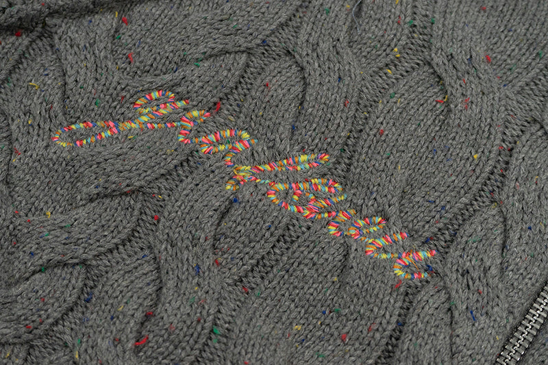 GRAF&WU Embroidered Twist Yarn Colorful Speckled Blended Zip Knit Coat