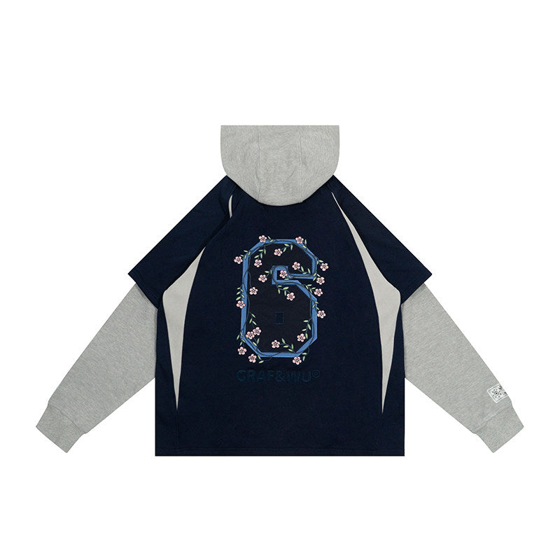 GRAF&WU Blokecore Floral Embroidery Thin Layered Look Jersey Hoodie