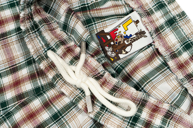 GRAF&WU Classic Deer Embroidery Futuristic Plaid Design Casual Shorts