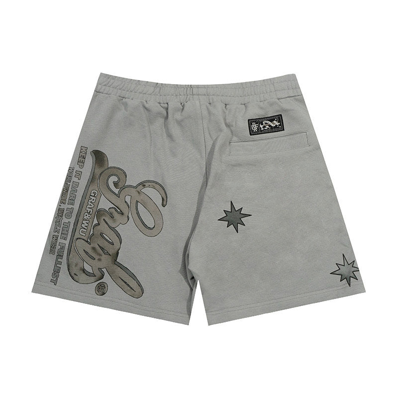 GRAF&WU Vintage Floral Giraffe Goddess Blessing Print Athletic Shorts