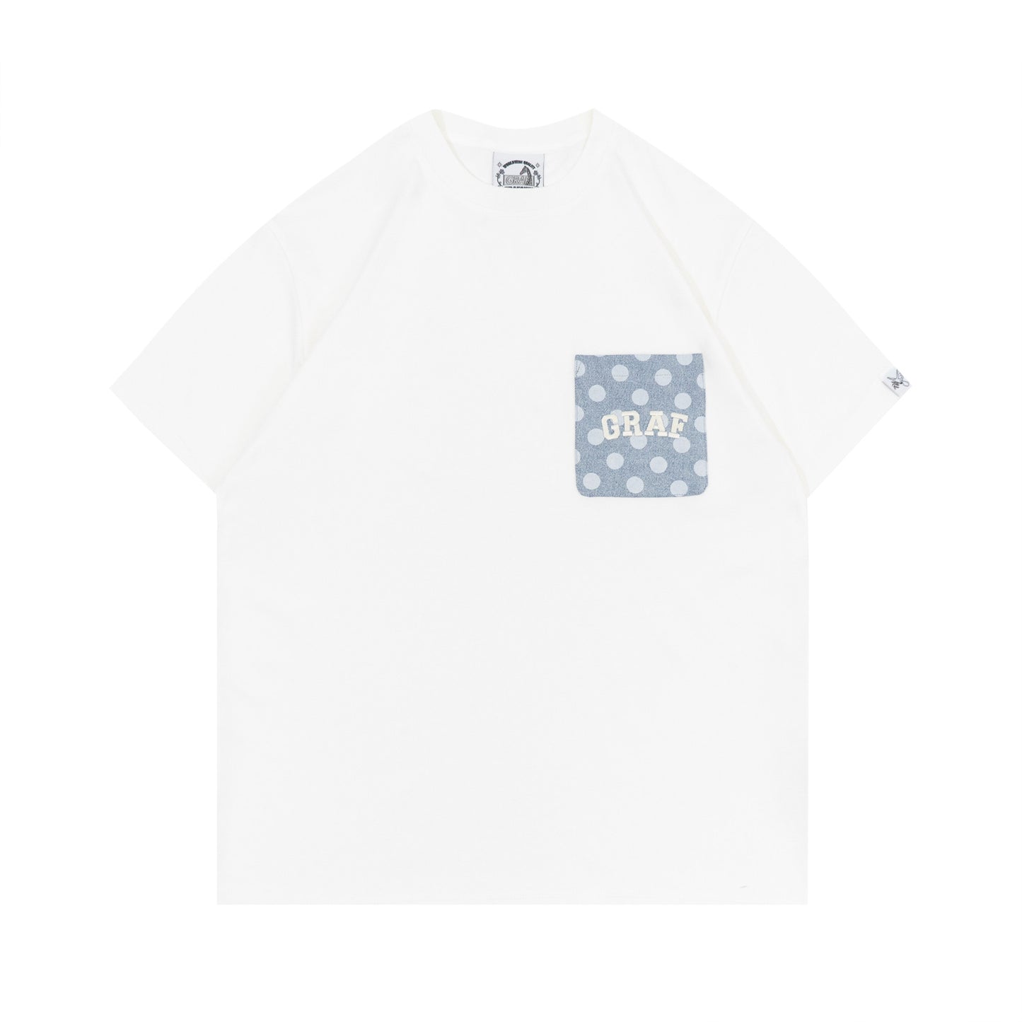 GRAF&WU Washed Houndstooth Star Pattern Denim Pocket Cotton T-shirt