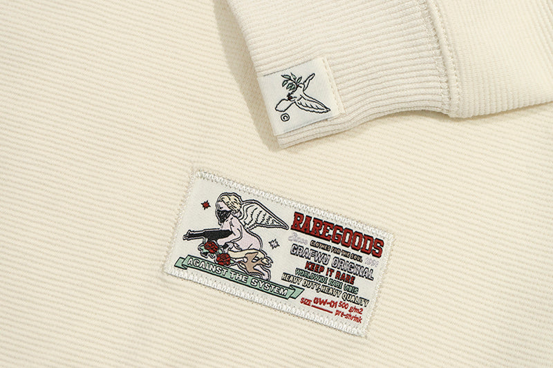 GRAF&WU Vintage Letter Cotton Henley Collar Long-sleeve Shirt