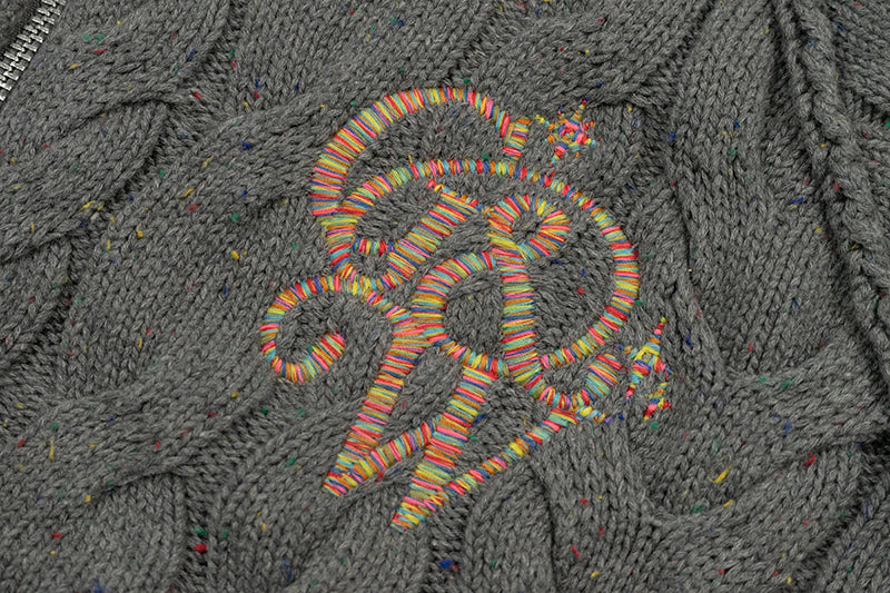 GRAF&WU Embroidered Twist Yarn Colorful Speckled Blended Zip Knit Coat