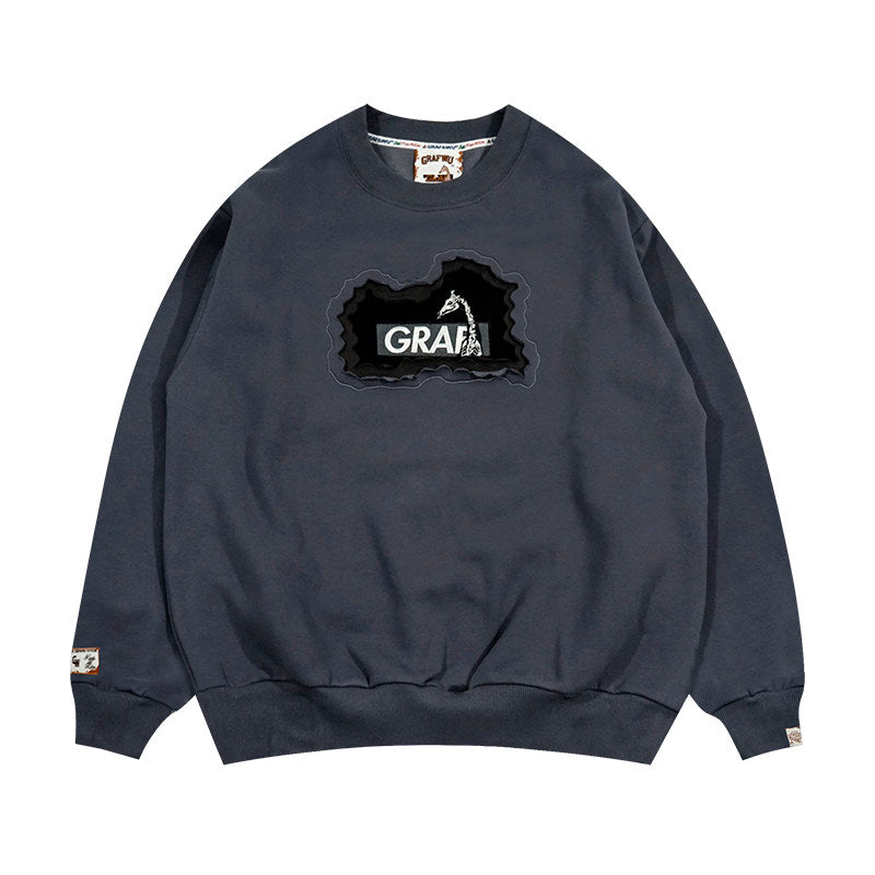 GRAF&WU Classic Erosion 2.0 3D Design Casual Fleece Crew Neck Sweatshirt