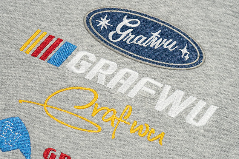 GRAF&WU Racing Gas Car Series Retro Multi-Logo Flame Design Hoodie