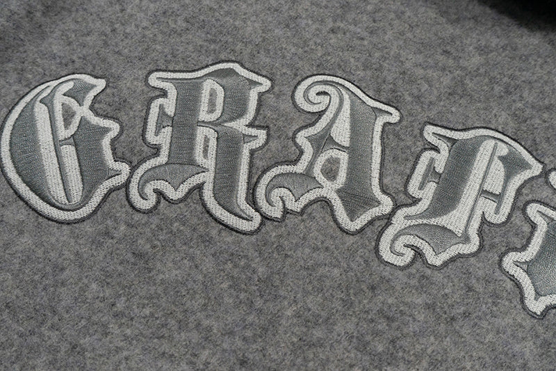 GRAF&WU Embroidered Wool Blend Thick Coat Baseball Jacket