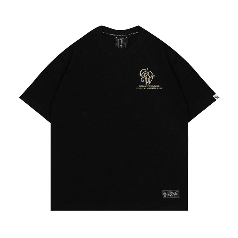 GRAF&WU Brand Letter 3D Embroidered Cooling Causal Loose T-Shirt