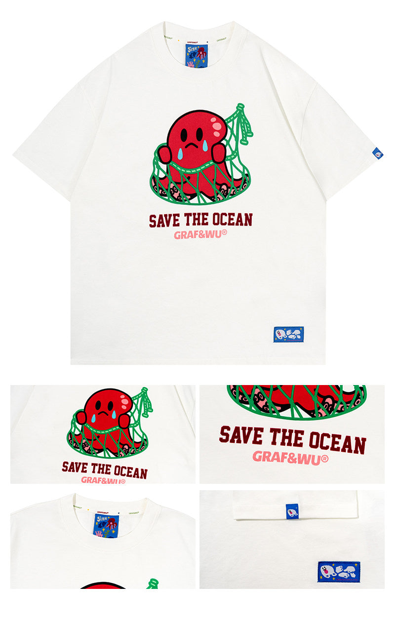 GRAF&WU Protect Ocean Nature Themed Cute Ghost T-shirt
