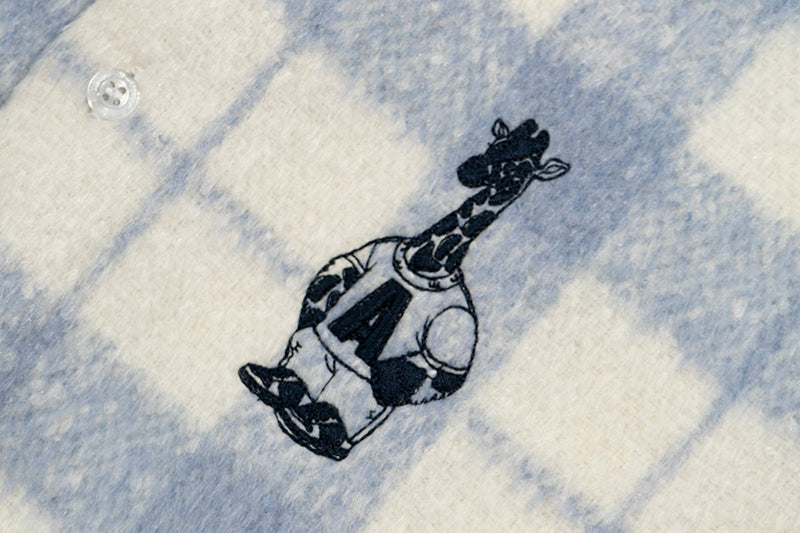 GRAF&WU Porcelain Blue Embroidered Deer Streetwear Loose Thick Shirt