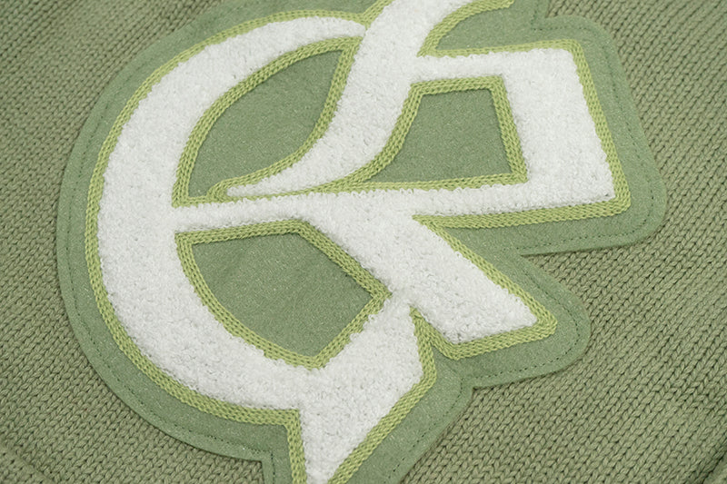 GRAF&WU Embroidered Badge Vintage Shawl Collar Knitted Sweater