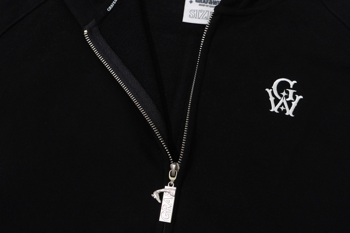 GRAF&WU Loose-Fit Embroidered Fleece Zip-Up Hoodie