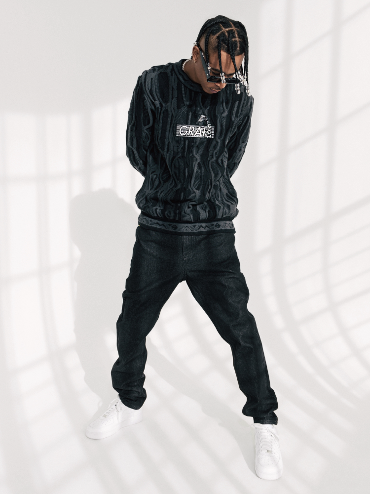 GRAF&WU Retro 3D Wave Pattern Street Art Knit Sweater