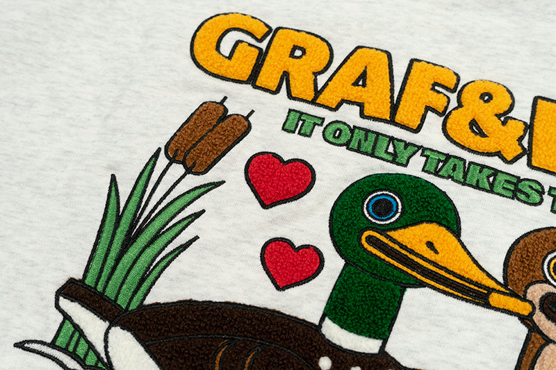 GRAF&WU Ducks Eembroidery Couple Fleece  Crewneck Sweatshirt
