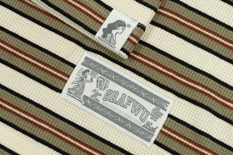 GRAFWU Simple Letter Embroidery Stripes T-Shirts