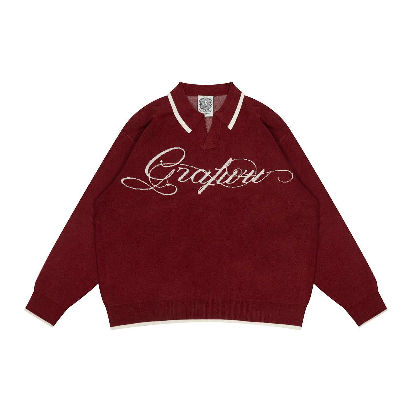 GRAF&WU Brand Letter Design Polo Collar Cozy Sweater