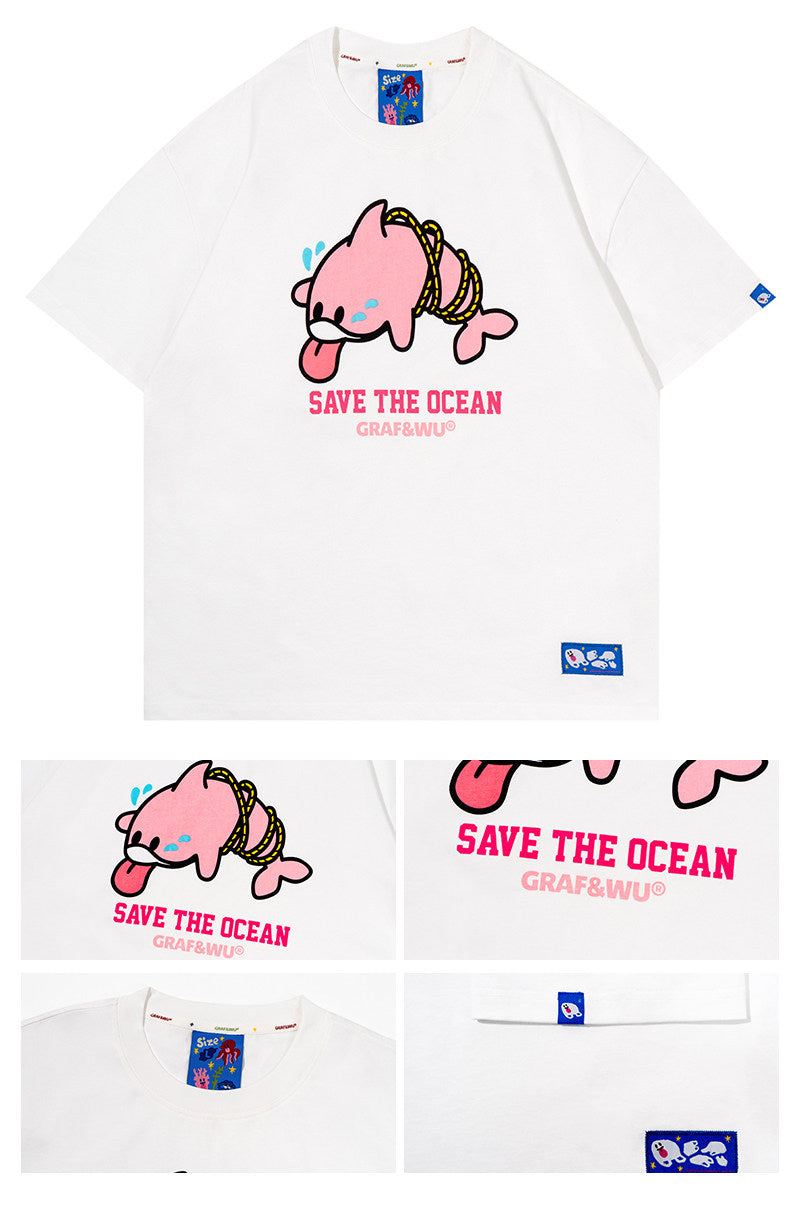 GRAF&WU Protect Ocean Nature Themed Cute Ghost T-shirt