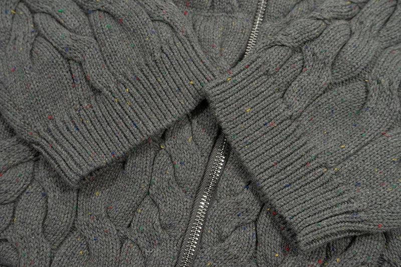 GRAF&WU Embroidered Twist Yarn Colorful Speckled Blended Zip Knit Coat