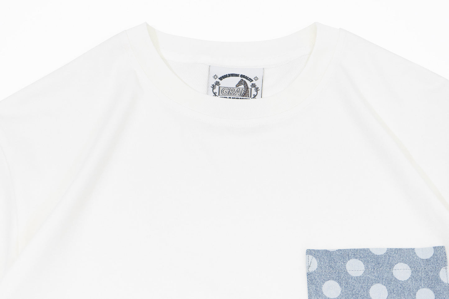 GRAF&WU Washed Houndstooth Star Pattern Denim Pocket Cotton T-shirt