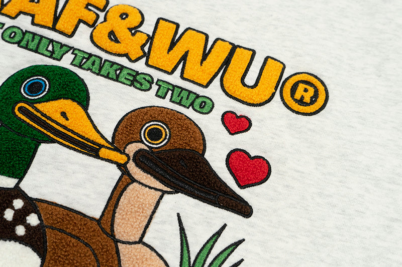 GRAF&WU Ducks Eembroidery Couple Fleece  Crewneck Sweatshirt