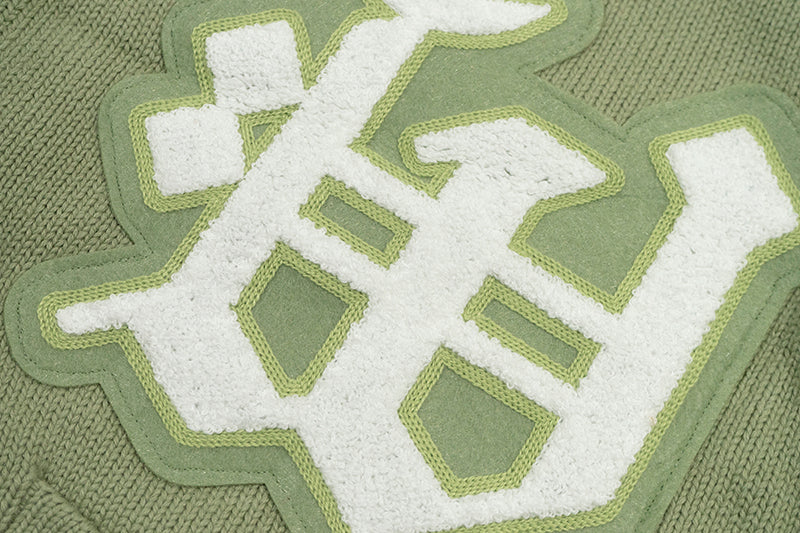 GRAF&WU Embroidered Badge Vintage Shawl Collar Knitted Sweater