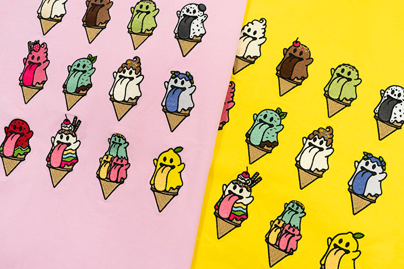GRAF&WU 【Summer Special】T-shirts12 Ice Cream Cute Ghost Short Sleeves Embroidered Short Sleeve Men Women Cotton Casual T-shirt