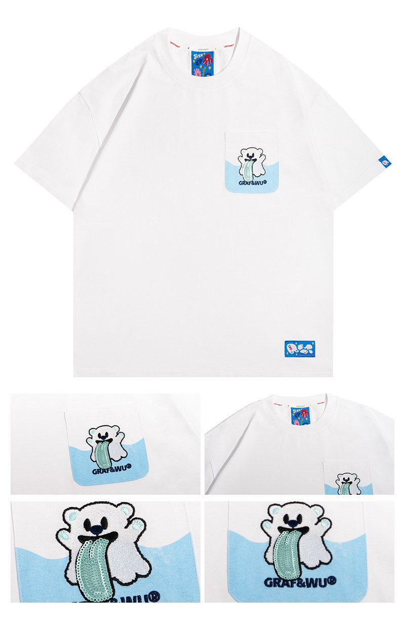 GRAF&WU Ocean Protect Coral Whale Giant Clam Cute Ghost Pocket T-shirt