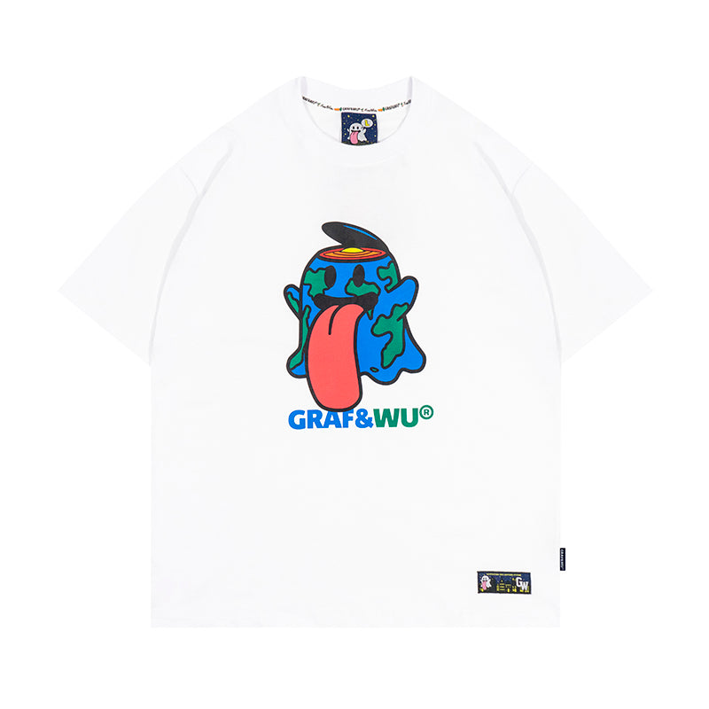 GRAF&WU BooGhost Cute Ghost 2.0 Earth, Money Bag, Volcano Multi-Design Streetwear Loose-Fit Short Sleeve T-Shirt