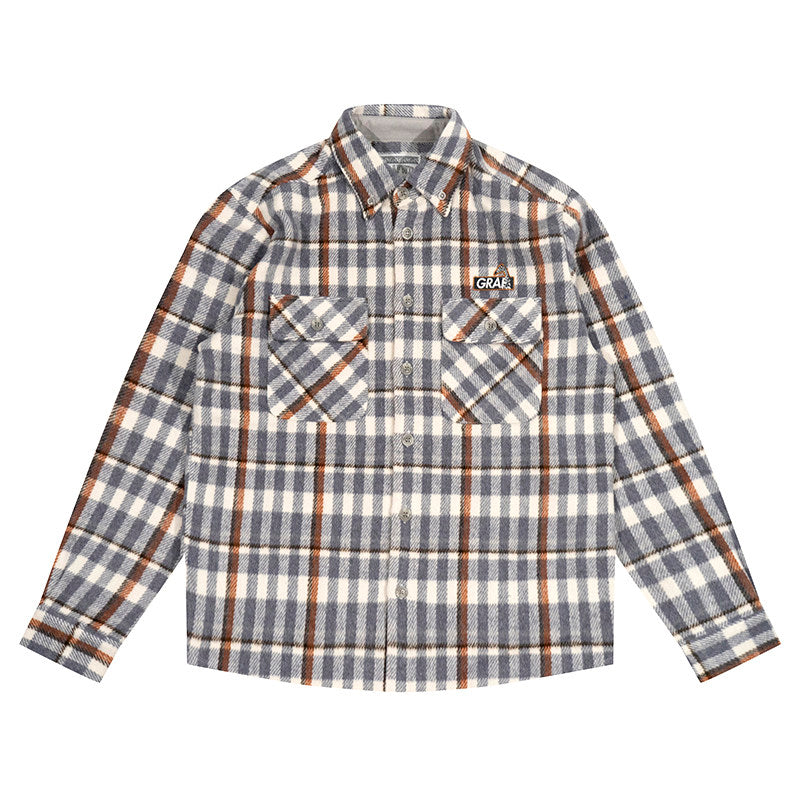 GRAF&WU Giraffe Embroidered Flannel Loose Plaid Shirt