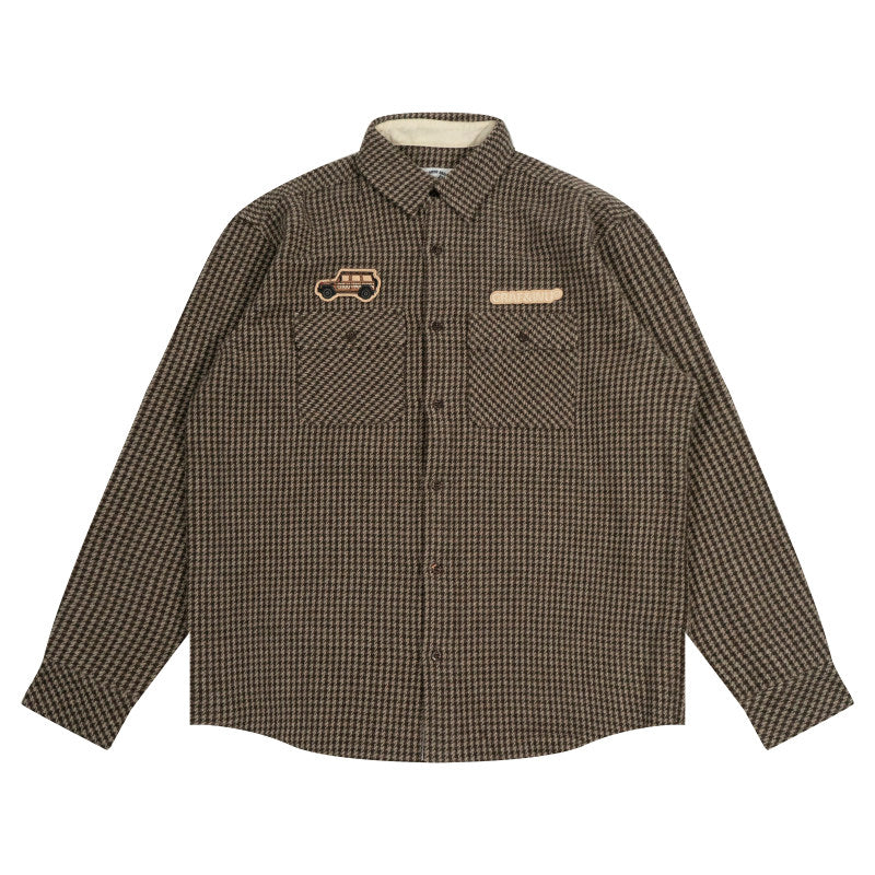 GRAF&WU Embroidered Off-road Vehicle Houndstooth Wool Shirt Coat