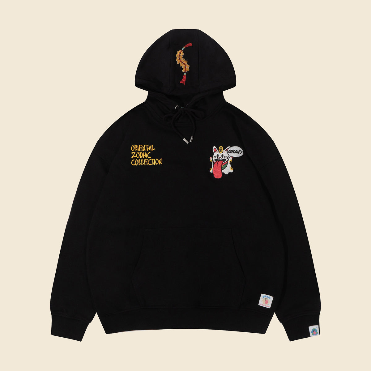 GRAF&WU Chinese Zodiac Cute Ghost Themed Embroidered Oversized Fleece Hoodie