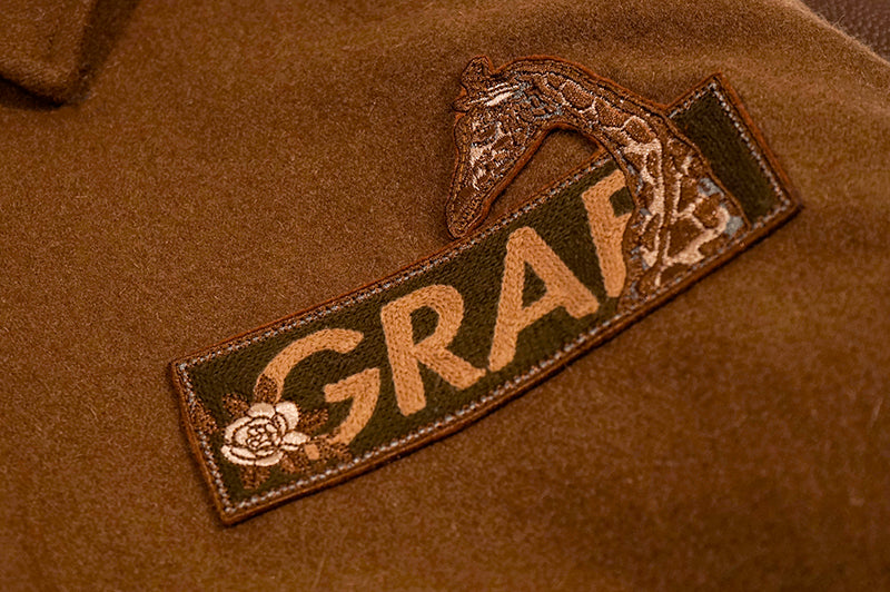 GRAF&WU Giraffe Embroidery Leather Sleeve Thick Jacket