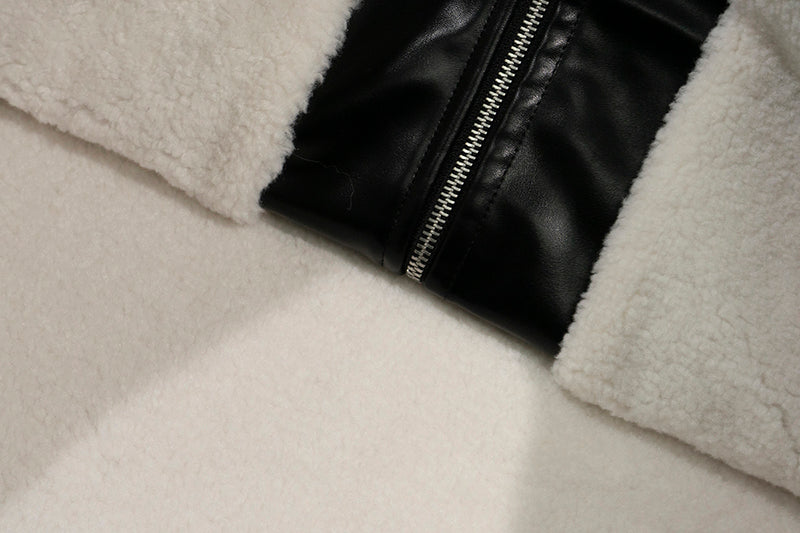 GRAF&WU Detachable Fur Collar PU Leather Metal Angel Deer Thick Jacket - Premium Winter Streetwear