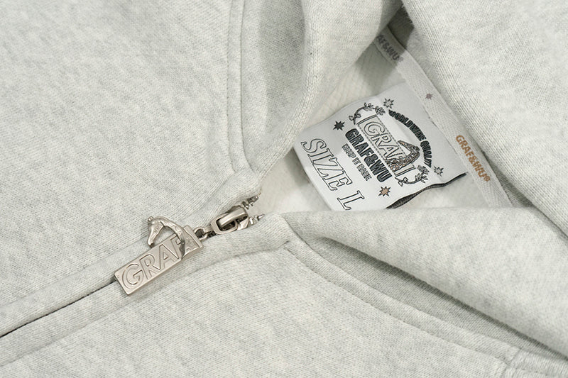 GRAF&WU Zip-up Hoodie Metal Deer Emblem Thick Fleece Cardigan