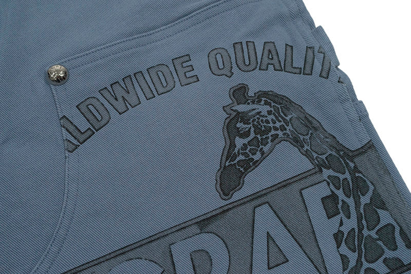 GRAF&WU Vintage Distressed Cargo Shorts | Giraffe Floral Canvas