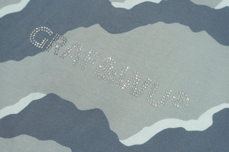 GRAF&WU Rhinestone Letter Design Streetwear Camouflage T-shirt