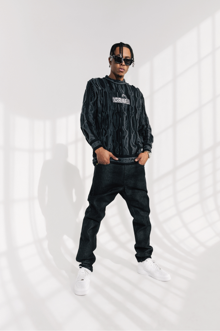 GRAF&WU Retro 3D Wave Pattern Street Art Knit Sweater