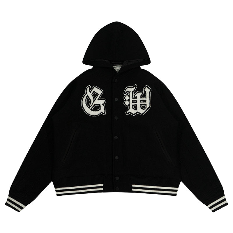 GRAF&WU Embroidered Wool Blend Thick Coat Baseball Jacket