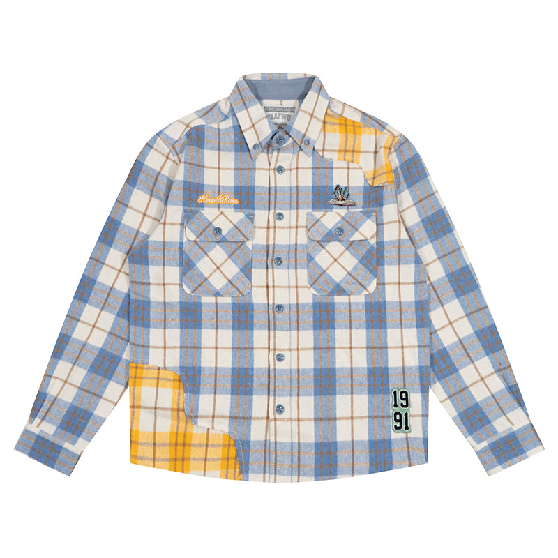GRAF&WU Spliced Grid Ddesign Flannel Fashion Shirt