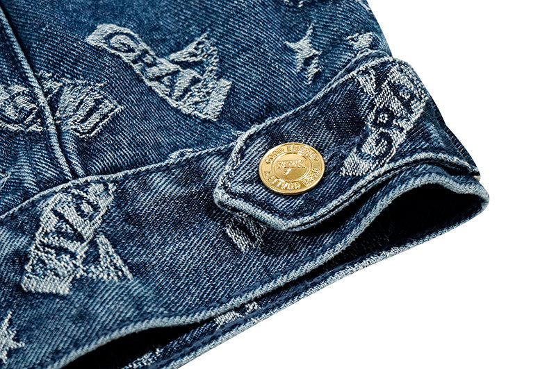 GRAF&WU Retro Jacquard Embroidered Sleeveless Denim Vest