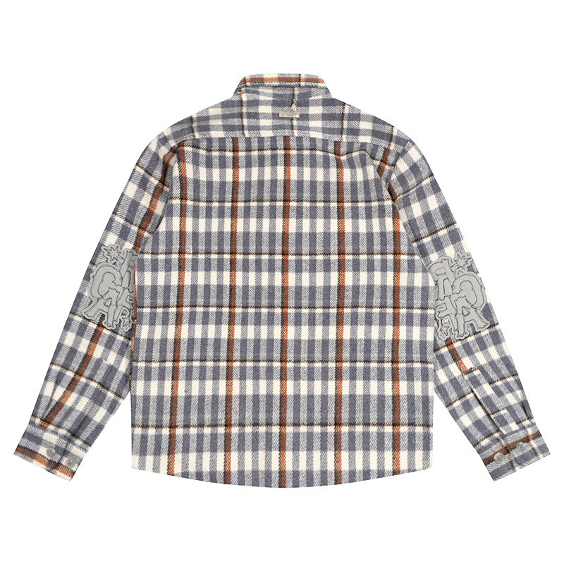 GRAF&WU Giraffe Embroidered Flannel Loose Plaid Shirt