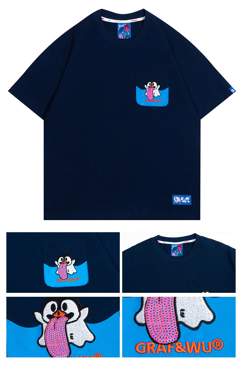 GRAF&WU Ocean Protect Coral Whale Giant Clam Cute Ghost Pocket T-shirt