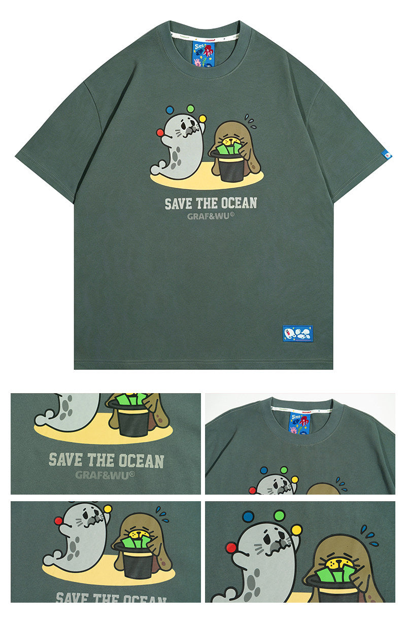 GRAF&WU Protect Ocean Nature Themed Cute Ghost T-shirt