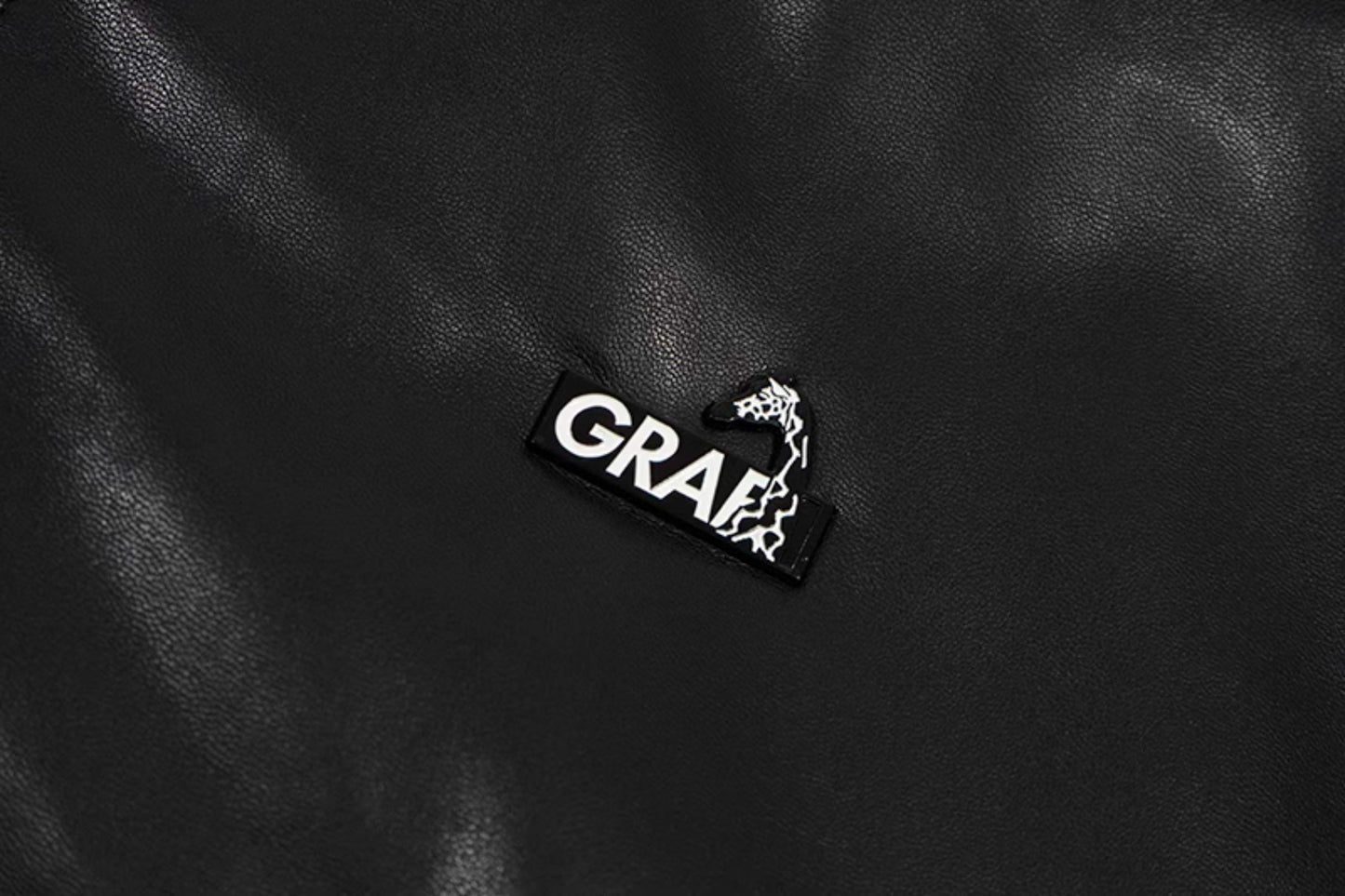 GRAF&WU Winter Vibe Metal Deer Brand Logo MA1 Leather Jacket