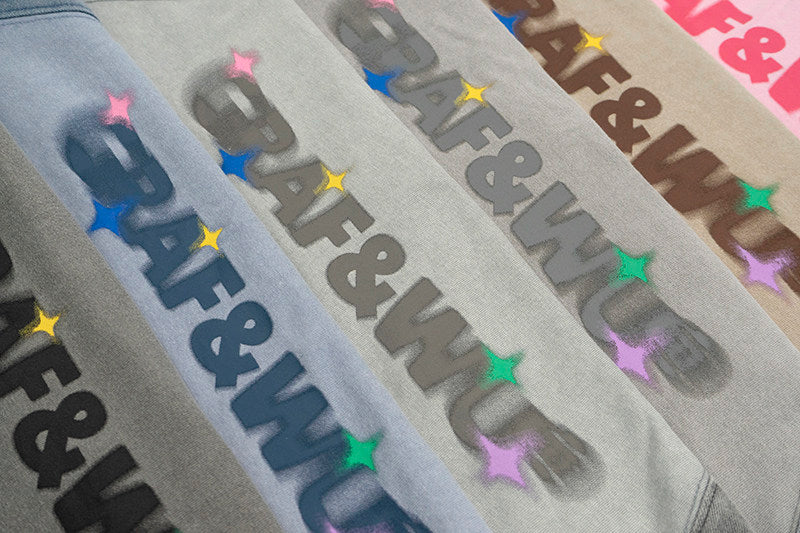 GRAF&WU Washed Distressed Phantom Letter Print Couple Raglan Long Sleeves