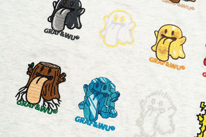GRAF&WU T-Shirts 12 Natural Elements Cute Ghost Design T-Shirts Tai Chi Pattern Summer T-Shirt Embroidered Cotton Short Sleeve