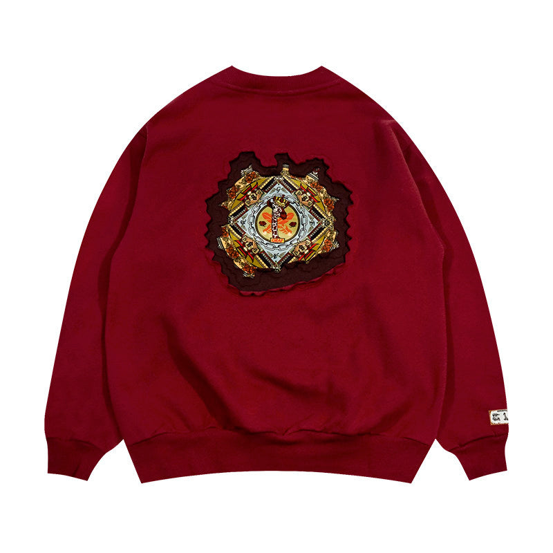 GRAF&WU Classic Erosion 2.0 3D Design Casual Fleece Crew Neck Sweatshirt