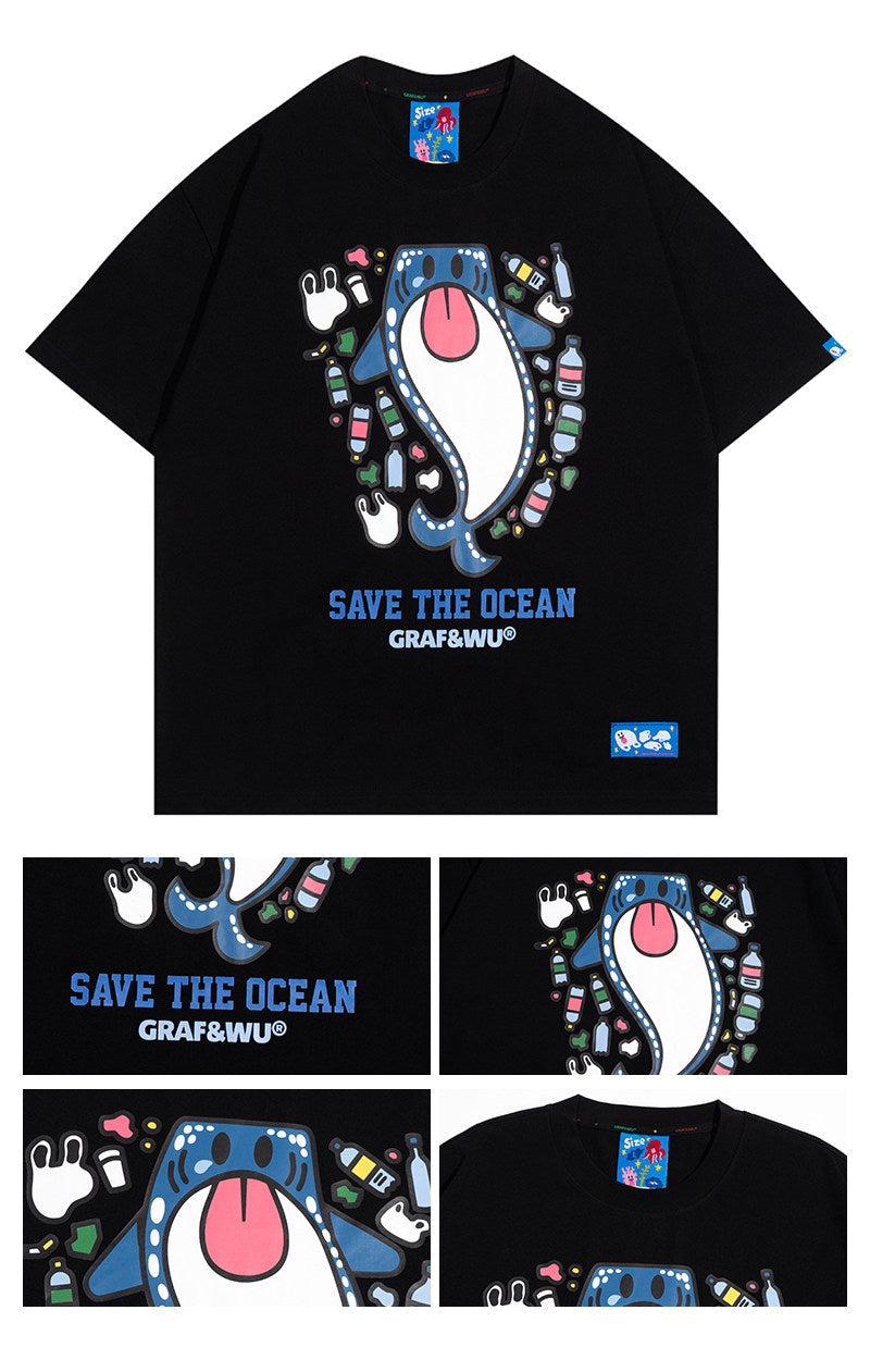 GRAF&WU Protect Ocean Nature Themed Cute Ghost T-shirt