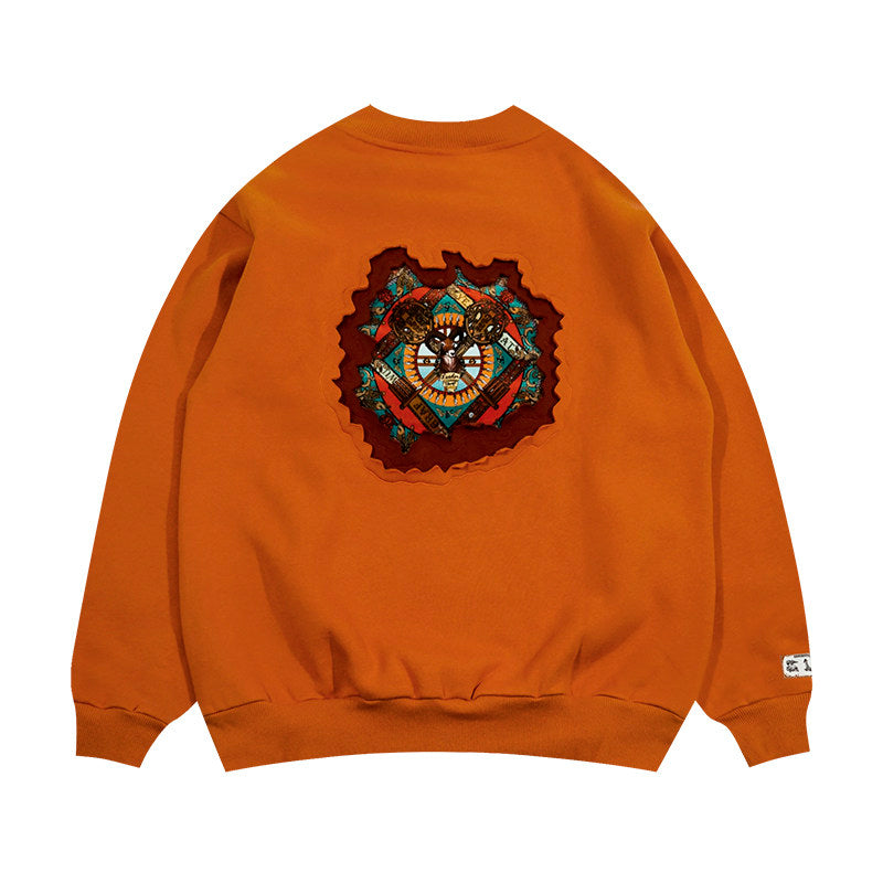 GRAF&WU Classic Erosion 2.0 3D Design Casual Fleece Crew Neck Sweatshirt