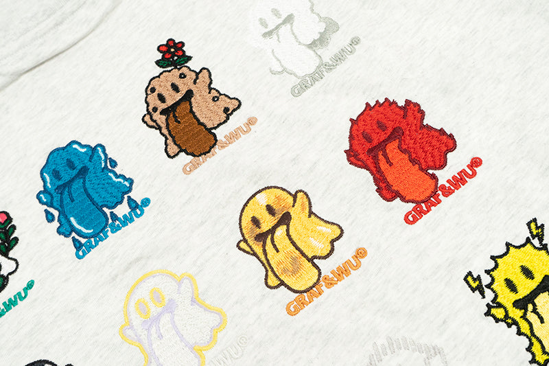 GRAF&WU T-Shirts 12 Natural Elements Cute Ghost Design T-Shirts Tai Chi Pattern Summer T-Shirt Embroidered Cotton Short Sleeve